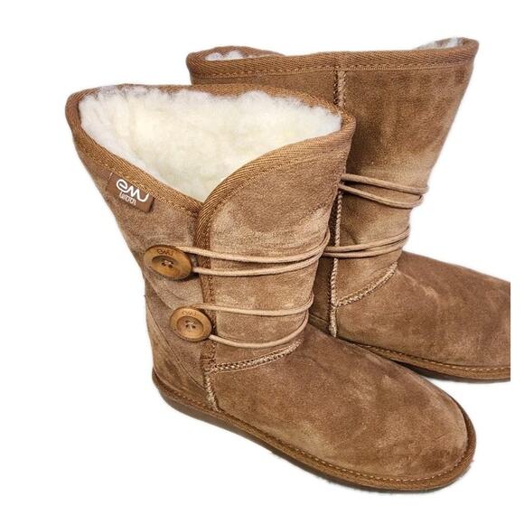 Emu Womens Suede Boot Kate Size 7M Mid Calf 100% Merino Wool Lining Button - Picture 8 of 15
